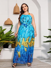 Plus Feather Print Self Waist Tie Halter A Line Maxi Dress Sai Feel